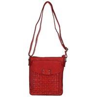 Ashwood Leather Women's 'Tramonto' Vintage Woven Leather Crossbody Bag in Red