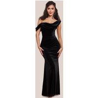 Goddiva Women's Cowl One Shoulder Velvet Maxi Dress in Black | Size: 18