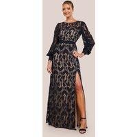 Goddiva Women's Lace Front Split Long Sleeve Maxi Dress in Black | Size: 8