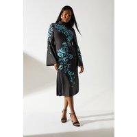 Coast Women's Printed Long Sleeve High Neck Midi Dress in Black | Size: 8