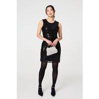 Izabel London Women's Sequin Detail Sleeveless Mini Shift Dress in Black | Size: Large