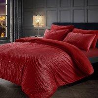 Velosso Glitter Corduroy Teddy Warm & Cosy Duvet Cover & Pillowcase Set in Red | Size: Super King