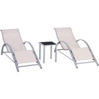 OUTSUNNY 3 Pieces Lounge Chair Set Garden Recliner Chair with Coffee Table for Patio in Silver