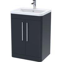 Balterley Floor Standing 2 Door Vanity Unit with Basin Soft Black 600mm in Grey