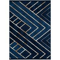 Kukoon Navy Blue Gold Art Deco Geometric Design Living Room Bedroom Area Rug | Size: 160 cm x 230 cm