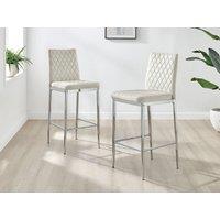 FurnitureboxUK Set of 2 Milan Soft Touch Hatched Velvet Padded Bar Stools With Silver Chrome Metal Legs in Cream