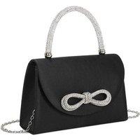 Fontanella Fashion Women's Camila Diamante Ribbon Envelope Style Shoulder Top-Handle Evening Bag in Black
