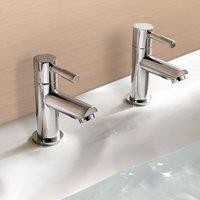 Nes Home Blossom Modern Chrome Single Pair Of Hot & Cold Basin Sink Taps in Silver