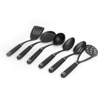 MasterClass 6pc Non-Slip Nylon Kitchen Utensil Set with Skimmer, Ladle, Slotted Spoon, Masher, Cooking Spoon & Slotted Turner in Black