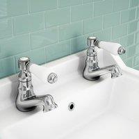 Nes Home Imperior Traditional Bathroom Hot & Cold Twin Basin Taps in Silver