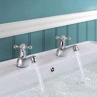 Nes Home Stafford Traditional Classic Bathroom Basin Taps Hot & Cold Pair Victorian in Silver