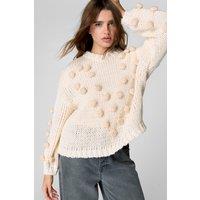 NastyGal Women's Pom Pom Sweater in Cream | Size: Medium