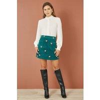 Teal Fox Embroidered Cord Mini Skirt