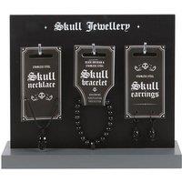 KDMD Women's Set of 18 Black Obsidian Skull Jewellery Pieces on Display