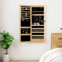 Berkfield Home Mirror Jewellery Cabinet with LED Lights Wall Mounted in Brown