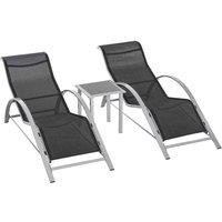 OUTSUNNY 3 Pieces Lounge Chair Set Garden Recliner Chair with Coffee Table for Patio in Black
