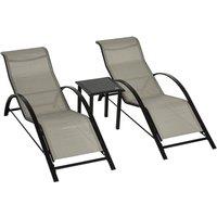 OUTSUNNY 3 Pieces Lounge Chair Set Garden Recliner Chair with Coffee Table for Patio in Grey