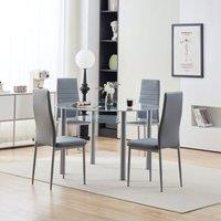 Comfy Living Ltd 5 Piece Glass 120cm Round Dining Set With Faux Leather Chairs in Grey | Size: 5 Pack