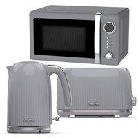 Geepas Fluted Collection Kettle, Toaster Microwave Set in Grey