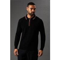 Burton Men's Fine Gauge Long Sleeve Zip Neck Knitted Polo in Black | Size: Small