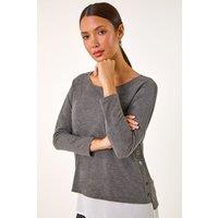 Roman Women's 2 in 1 Contrast Hem Detail Stretch Top in Grey | Size: 20