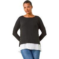 Roman Women's 2 in 1 Contrast Hem Detail Stretch Top in Black | Size: 10