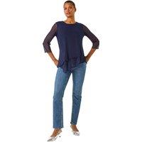 Roman Women's Animal Print Burnout Asymmetric Top in Navy | Size: 10