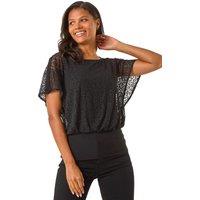 Roman Women's Burnout Print Bubble Hem Top in Black | Size: 20
