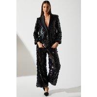Petite Party Disc Sequin Satin Trim Trouser