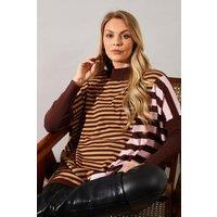 Spliced Striped High Neck Knitted Poncho