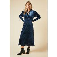 Dorothy Perkins Women's Petite Leopard Burnout Long Sleeve Midi Dress in Navy | Size: 8