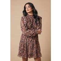 Oasis Women's Animal Print Embroidered Dobby Chiffon Mini Dress in Brown | Size: 10