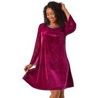 Roman Women's Petite Neck Trim Velvet Stretch Dress in Fuchsia | Size: 14