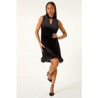Petite Velvet Feather Hem Dress