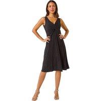 Roman Women's Floral Glitter Print Midi Stretch Dress in Black | Size: 10