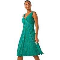 Roman Women's Floral Glitter Print Midi Stretch Dress in Green | Size: 10