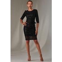 Jolie Moi Women's Sleeved Sequin Embellished Shift Dress in Black | Size: 14
