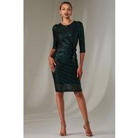 Jolie Moi Women's 3/4 Sleeve Side Ruched Shift Dress in Dark Green | Size: 16