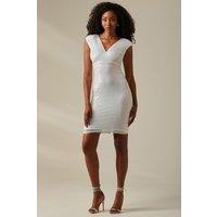 Jolie Moi Women's Qaya Sequin V Neck Shift Dress in White | Size: 16