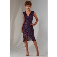 Jolie Moi Women's Deja Sequin Midi Dress With Slit in Purple | Size: 12