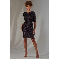 Jolie Moi Women's 3/4 Sleeve Sequin Stretch Shift Dress in Purple | Size: 10