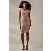 Jolie Moi Women's Wrap Bodice Sequin Midi Dress in Pink | Size: 14
