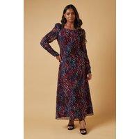 Oasis Women's Occasion Abstract Spot Ruched Sleeve Midaxi Dress in Black | Size: 10