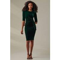 Jolie Moi Women's Velvet Side Tie Midi Dress in Dark Green | Size: 18