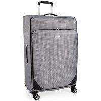 London Fog The Newbury Soft Shell Hold Luggage 4 Spinner Wheeled Suitcase in Black | Size: Medium