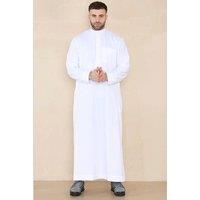 Thobez Men's Muslim Eid Thobe with Nehru Collar in White | Size: 60S