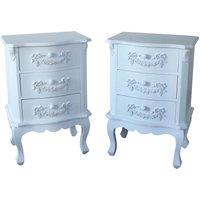 Melody Maison Pair Of Antique White 3 Drawer Bedside Tables - Pays Blanc Range
