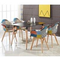 Life Interiors Patchwork Halo Dining Set Includes a Black Dining Table & Set of 4 Fabric Chairs