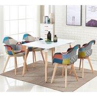 Life Interiors Patchwork Halo Dining Set Includes a White Dining Table & Set of 4 Fabric Chairs
