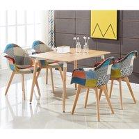 Life Interiors Patchwork Halo Dining Set Includes an Oak Dining Table & Set of 4 Fabric Chairs